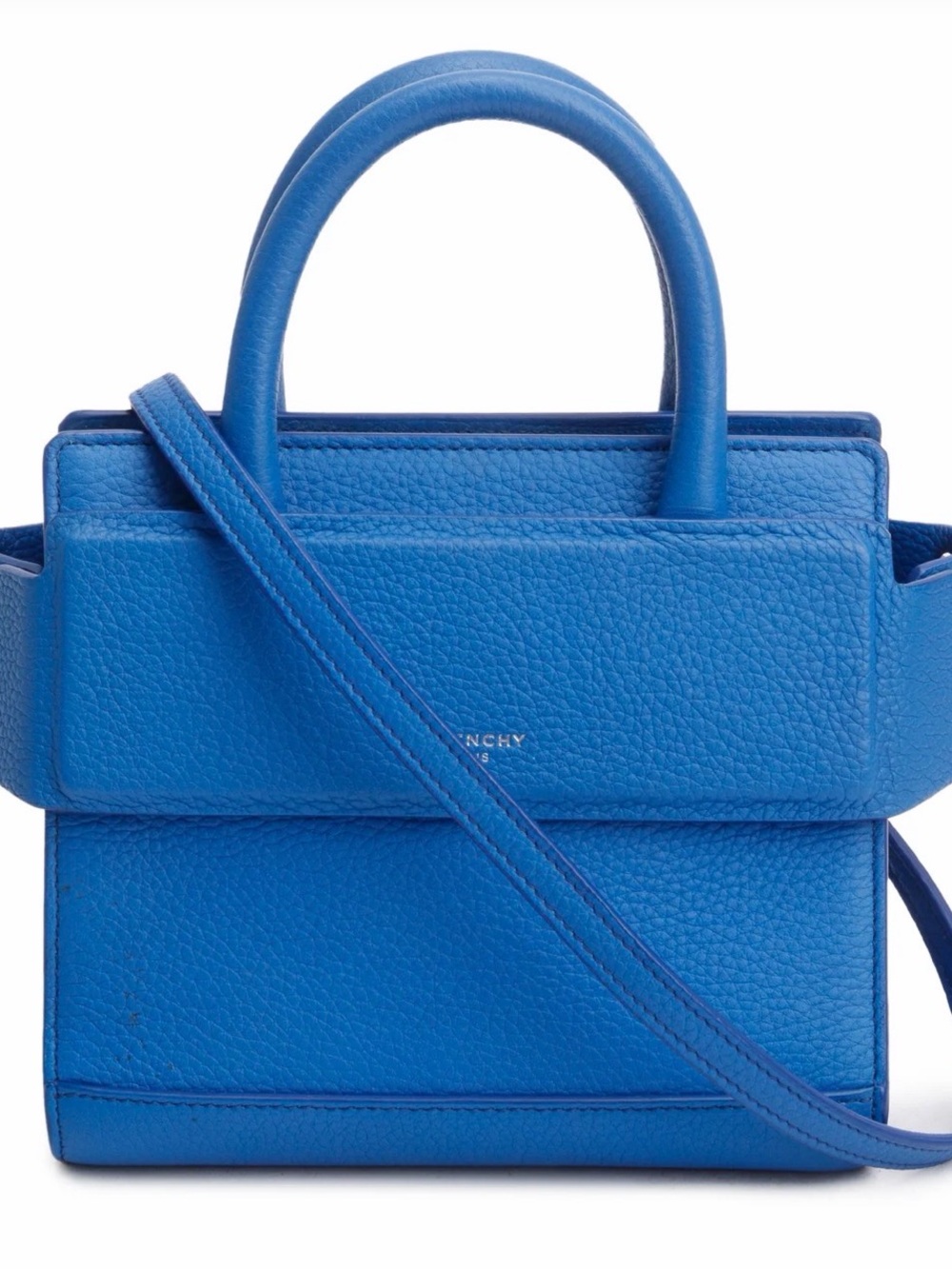 Blue Leather Nano Horizon Top Handle bag w/ Strap